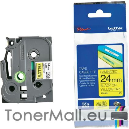 Tape Black on Yellow Brother TZ-E651