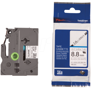 Термо-шлаух лента Brother HSE-221, 8.8mm, Black on White Heat Shrink Tube