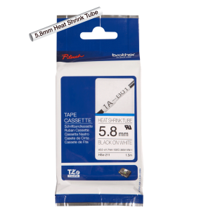 Термо-шлаух лента Brother HSE-211, 5.8mm, Black on White Heat Shrink Tube