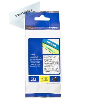 Matt Laminated Labelling Tape White on Clear Brother TZE-M65