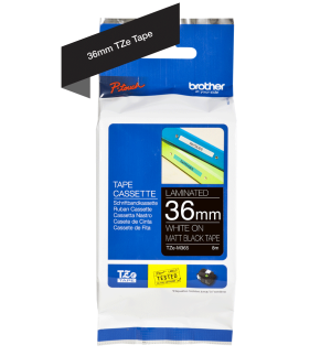 Matt Laminated Labelling Tape White on Black Brother TZE-M365