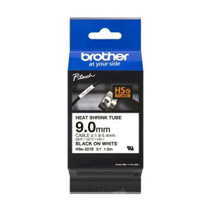 Термо-шлаух лента Brother HSE-221E, 9mm, Black on White Heat Shrink Tube