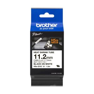 Термо-шлаух лента Brother HSE-231E, 11.2mm, Black on White Heat Shrink Tube