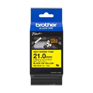 Термо-шлаух лента Brother HSE-651E, 21mm, Black on Yellow Heat Shrink Tube