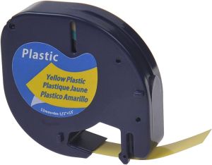Съвместима касета DYMO LetraTag Plastic 12mm x 4m, Black on Yellow 91202