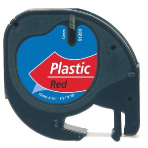 Съвместима касета DYMO LetraTag Plastic 12mm x 4m, Black on Red 91203